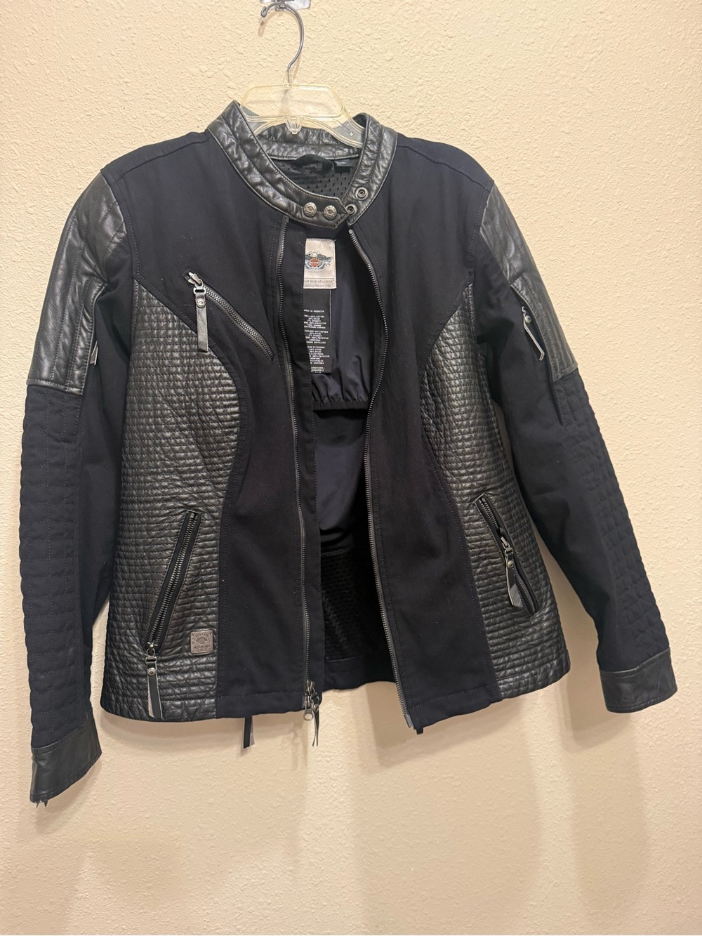 Harley-Davidson Women's Black Quilted Panel Bomber with Faux-Leather Trim